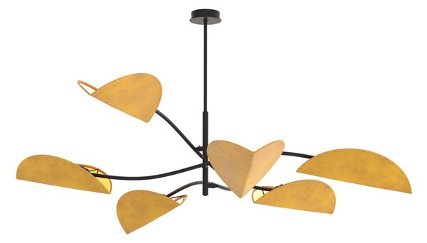 Plafoniera Moderna Pallade Acciaio Nero Arancione 6 Luci E14