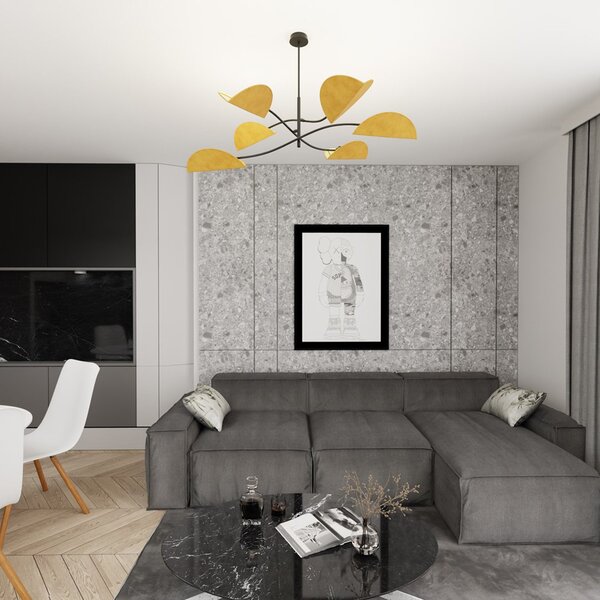 Plafoniera Moderna Pallade Acciaio Nero Arancione 6 Luci E14