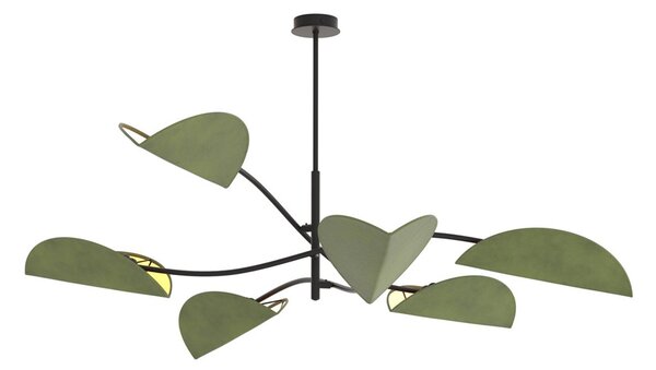 Plafoniera Moderna Pallade Acciaio Nero Verde 6 Luci E14