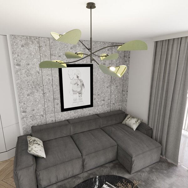 Plafoniera Moderna Pallade Acciaio Nero Verde 6 Luci E14