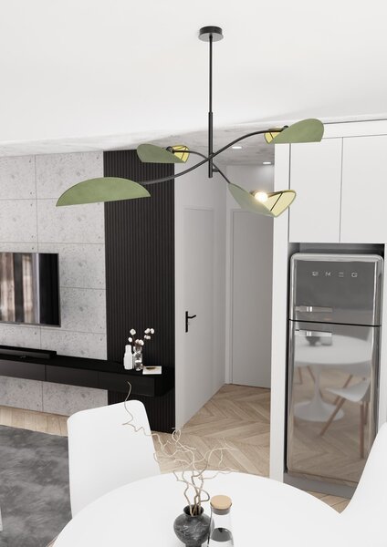 Plafoniera Moderna Pallade Acciaio Nero Verde 4 Luci E14