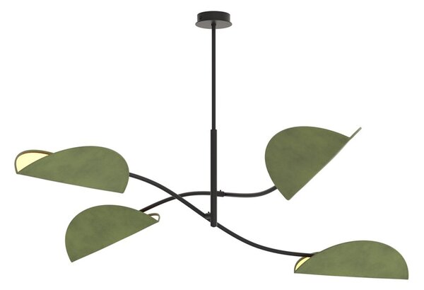Plafoniera Moderna Pallade Acciaio Nero Verde 4 Luci E14