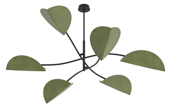 Plafoniera Moderna Pallade Acciaio Nero Verde 6 Luci E14