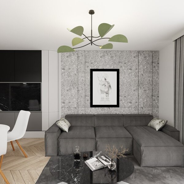 Plafoniera Moderna Pallade Acciaio Nero Verde 6 Luci E14