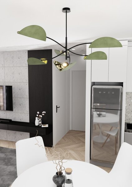 Plafoniera Moderna Pallade Acciaio Nero Verde 6 Luci E14