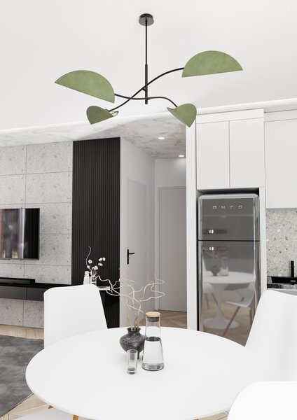 Plafoniera Moderna Pallade Acciaio Nero Verde 4 Luci E14
