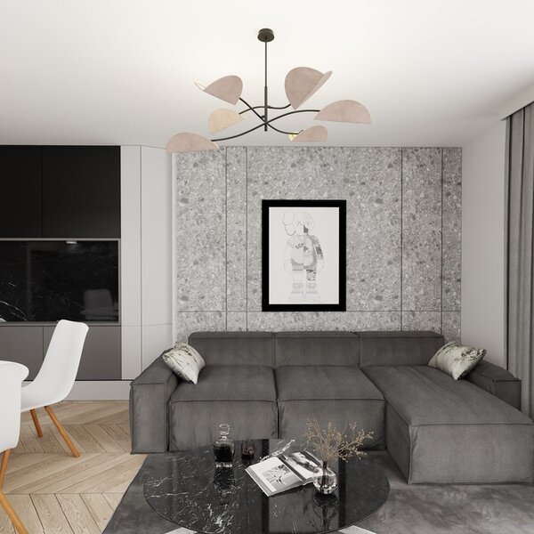 Plafoniera Moderna Mulciber Acciaio Nero Grigio 6 Luci E14
