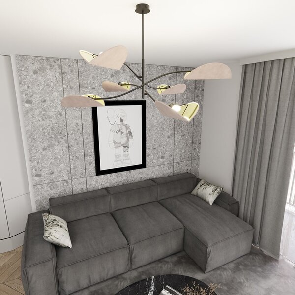 Plafoniera Moderna Mulciber Acciaio Nero Grigio 6 Luci E14