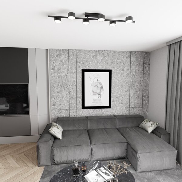 Plafoniera Moderna Mulciber Acciaio Nero 6 Luci Gx53