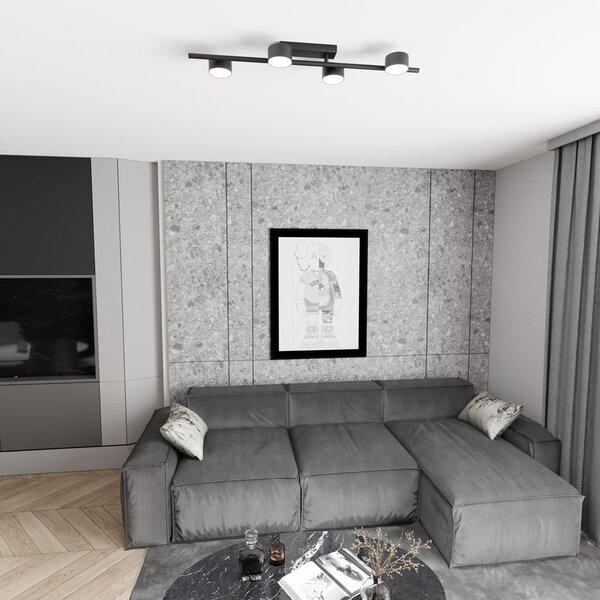 Plafoniera Moderna Mulciber Acciaio Nero 4 Luci Gx53