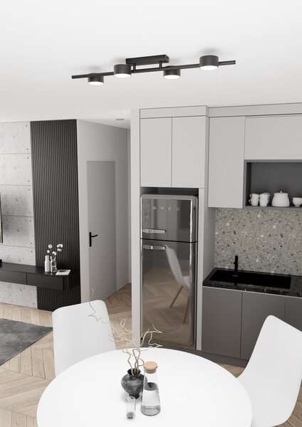 Plafoniera Moderna Mulciber Acciaio Nero 4 Luci Gx53
