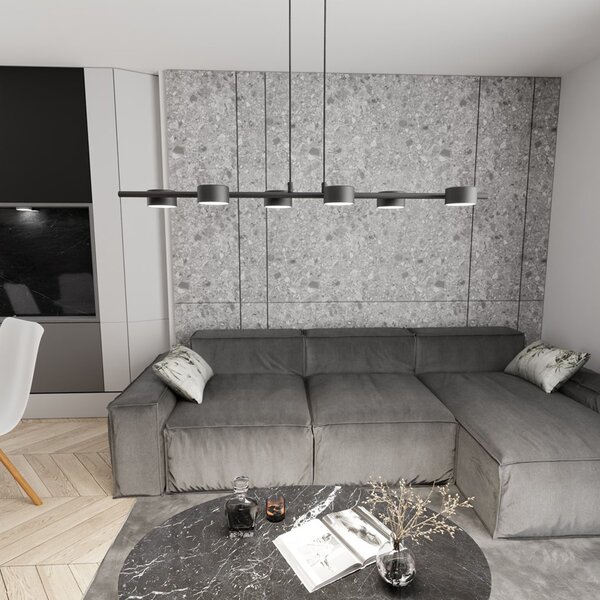 Lampadario Minimal Dis Pater Acciaio Nero 6 Luci Gx53