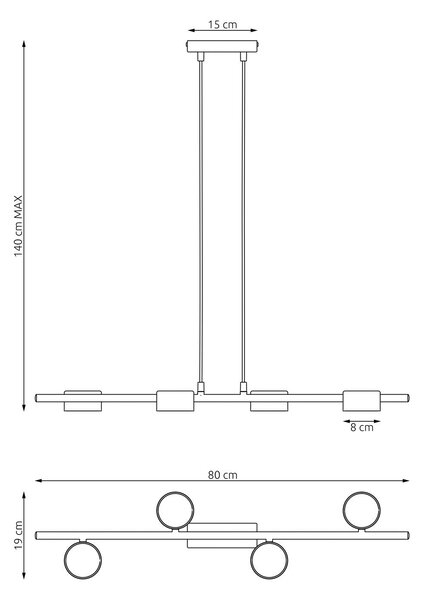 Lampadario Minimal Cyllenius Acciaio Nero 4 Luci Gx53