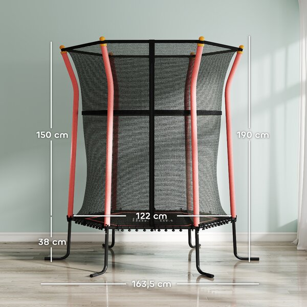 HOMCOM Tappeto Elastico per Bambini con Ingresso a Cerniera e Pali Imbottiti, Ø163.5x190 cm, Rosso
