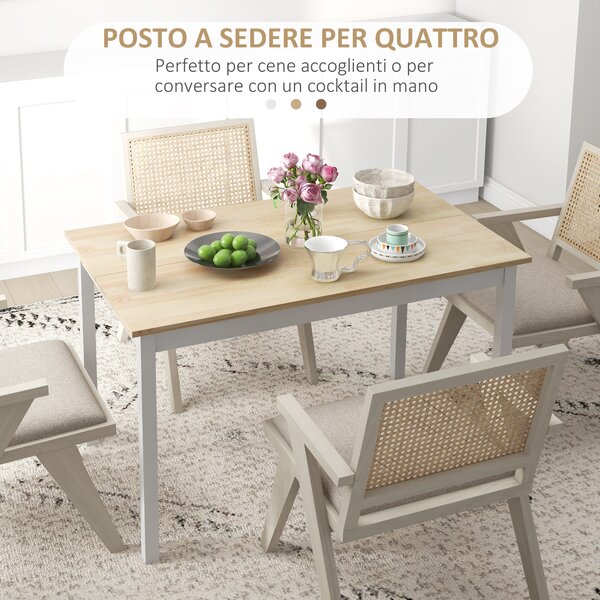 HOMCOM Tavolo da Pranzo 4 Posti in Legno di Pino con Piedini Antiscivolo Ideale per Cucina e Soggiorno, 120x75x75 cm | Aosom Italy