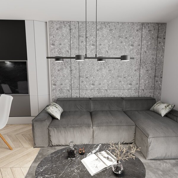 Lampadario Minimal Cyllenius Acciaio Nero 4 Luci Gx53