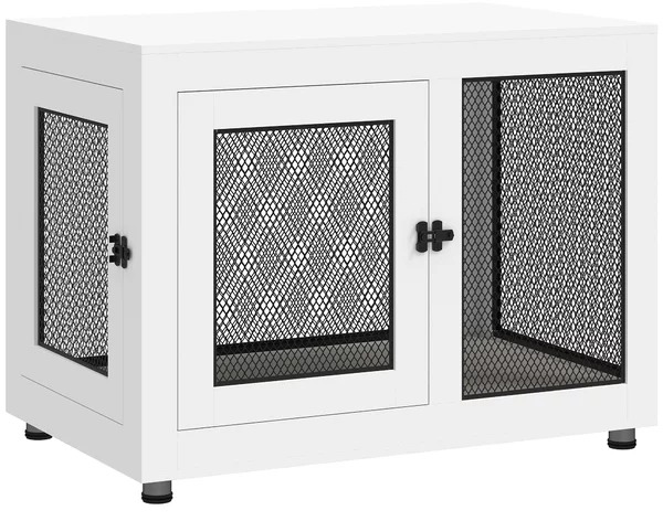 PawHut Casetta per Cani Taglia Grande con 2 Porte Bloccabili e Cuscino Lavabile, 94x60x71.5 cm, Bianco