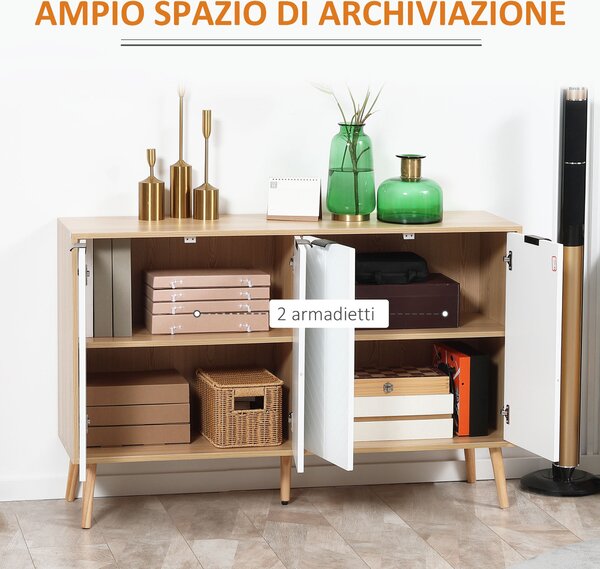HOMCOM Credenza Cucina Mobile Buffet Ripiani Regolabili, 120x35x77.4cm, Bianco | Aosom Italy