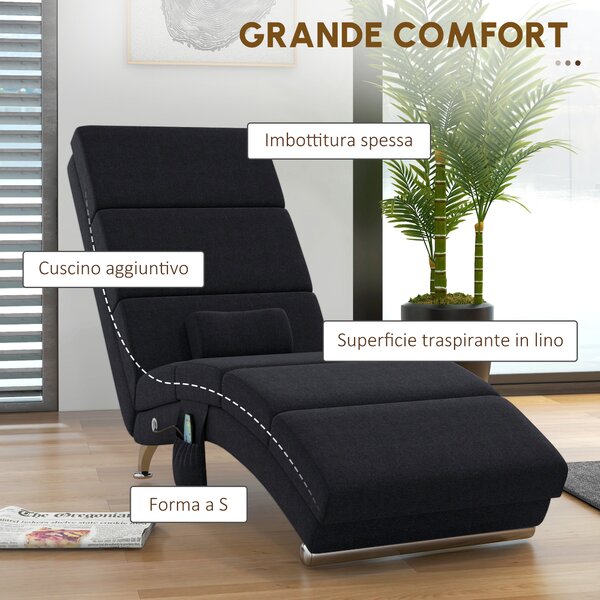 HOMCOM Poltrona relax ergonomico massaggiante con riscaldante e telecomando, a forma di S e imbottitura spessa, 56 x 168 x 84 cm, nero| Aosm Italy