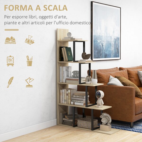 HOMCOM Libreria con 5 ampie mensole in legno, separatore di ambienti in stile industriale a scala, 102x30x160cm, color quercia | Aosom Italy