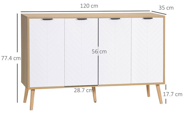 HOMCOM Credenza Cucina Mobile Buffet Ripiani Regolabili, 120x35x77.4cm, Bianco | Aosom Italy