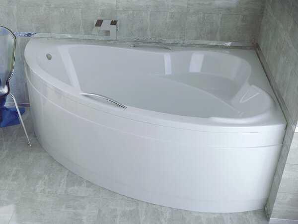 BADLAND Vasca angolare Ada 140x90 Destra senza rivestimento con maniglie | scarico e piedini GRATIS