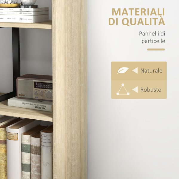 HOMCOM Libreria con 5 ampie mensole in legno, separatore di ambienti in stile industriale a scala, 102x30x160cm, color quercia | Aosom Italy