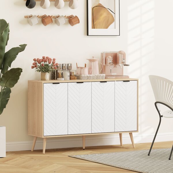 HOMCOM Credenza Cucina Mobile Buffet Ripiani Regolabili, 120x35x77.4cm, Bianco | Aosom Italy
