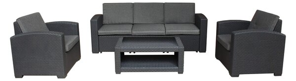 LACUS - salotto da giardino completo di cuscini intreccio in rattan sintetico