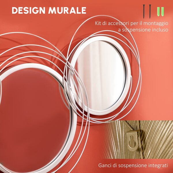 HOMCOM Set di 4 specchi murale sospesa rotondi in metallo argentato, dipinto a mano con ganci e un kit di accessori, 107 x 56cm | Aosom Italy