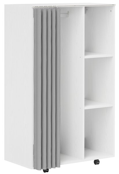 HOMCOM Armadio mobile con 6 ruote 3 scomparti, Guardaroba con Le tende e barra per appendere i vestiti ed ripiani aperti, bianco | Aosom Italy