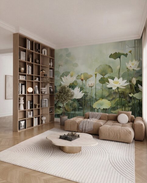 Carta da parati Fiori di loto nel lago, giungla, arte tropicale, verde, Carta da parati Floreale, u99454d1 : Uwalls.it