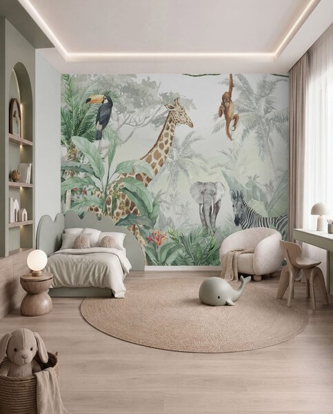 Carta da parati Panorama della giungla con animali, Carta da parati per Bambini, Carta da parati per Ragazzo, u74709d1 : Uwalls.it