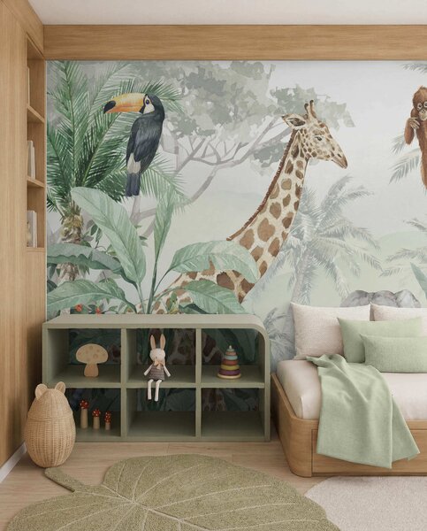Carta da parati Panorama della giungla con animali, Carta da parati per Bambini, Carta da parati per Ragazzo, u74709d1 : Uwalls.it