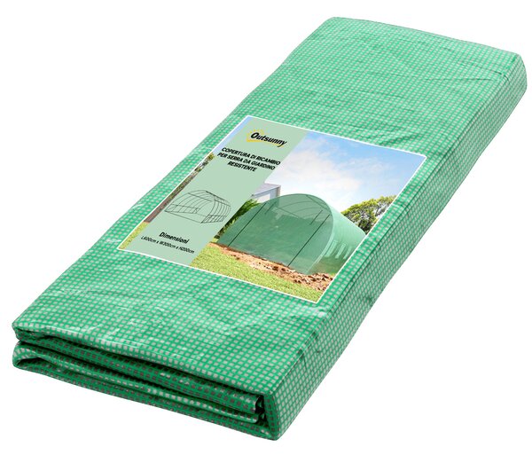 Outsunny Telo per Serra in PE con 12 Finestre, Porta Avvolgibile e Bordi Interrati, 6x3x2 m, Verde|Aosom
