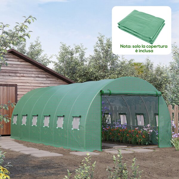 Outsunny Telo per Serra in PE con 12 Finestre, Porta Avvolgibile e Bordi Interrati, 6x3x2 m, Verde|Aosom