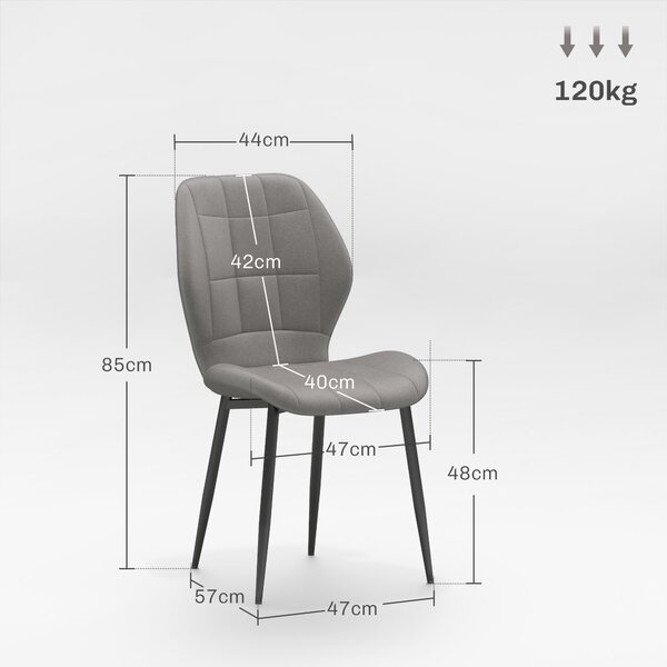 HOMCOM Set di 4 Sedie da Pranzo Moderne per Cucina e Soggiorno con Rivestimento in Flanella, Grigio|Aosom