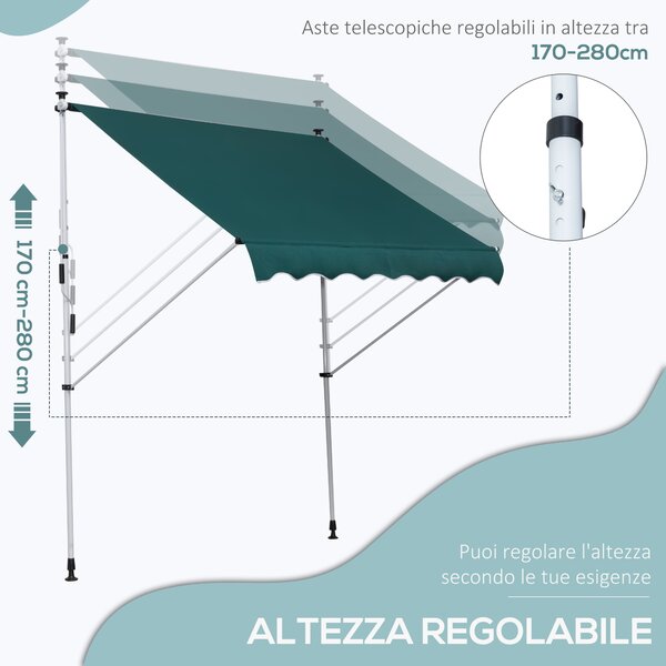 Outsunny Tenda da Sole a Rullo con Manovella da Esterno, Altezza e Angolazione Regolabile, 200x150cm, Verde | Aosom Italy