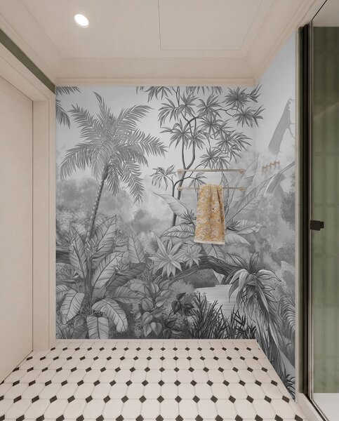 Carta da parati Tropici in bianco e nero, Carta da parati Foresta, Carta da parati Giungla, u59039d3 : Uwalls.it