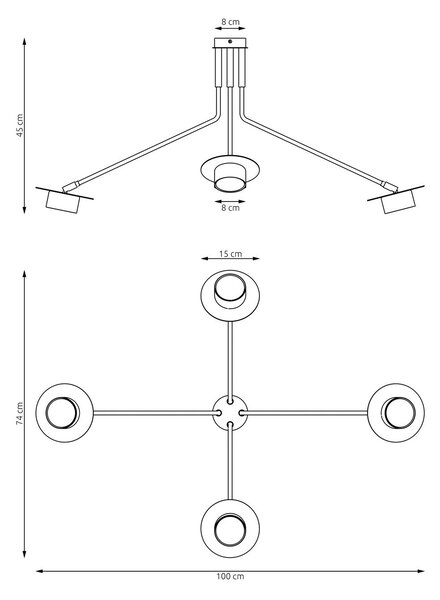 Plafoniera Minimal Mene Acciaio Nero 4 Luci Gx53