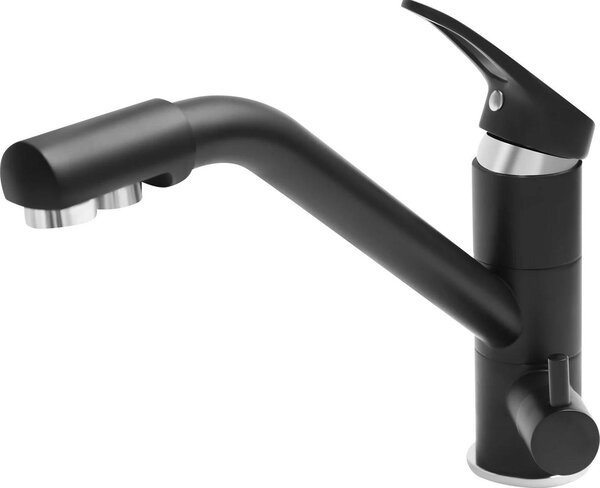 Rubinetto per lavabo, funzionalità 3 in 1, rotazione a 360°, nero, acciaio inox