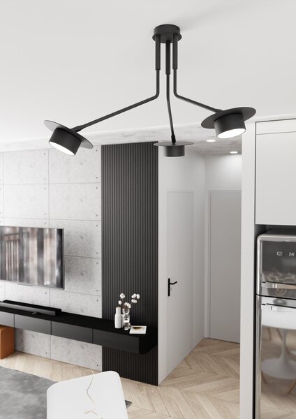 Plafoniera Minimal Mene Acciaio Nero 3 Luci Gx53