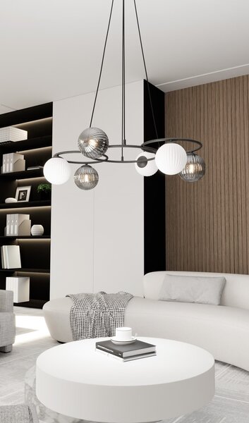 Lampadario Moderno Bel Acciaio Nero 6 Luci E14
