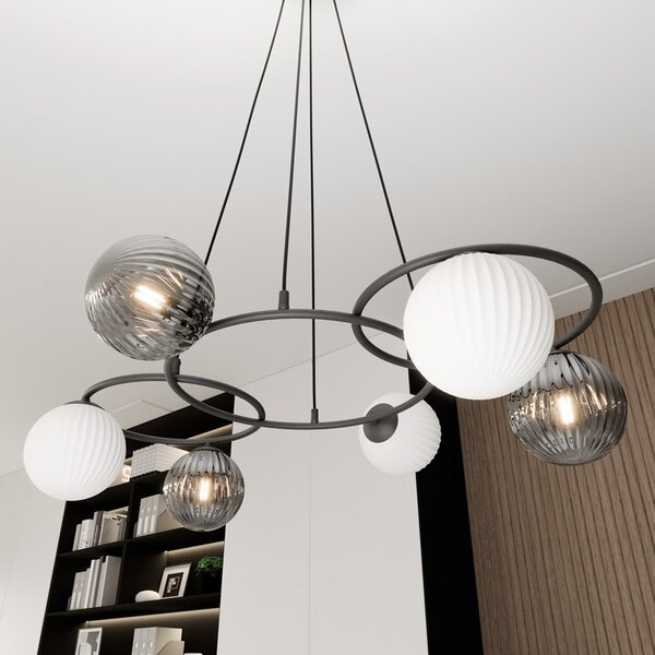 Lampadario Moderno Bel Acciaio Nero 6 Luci E14