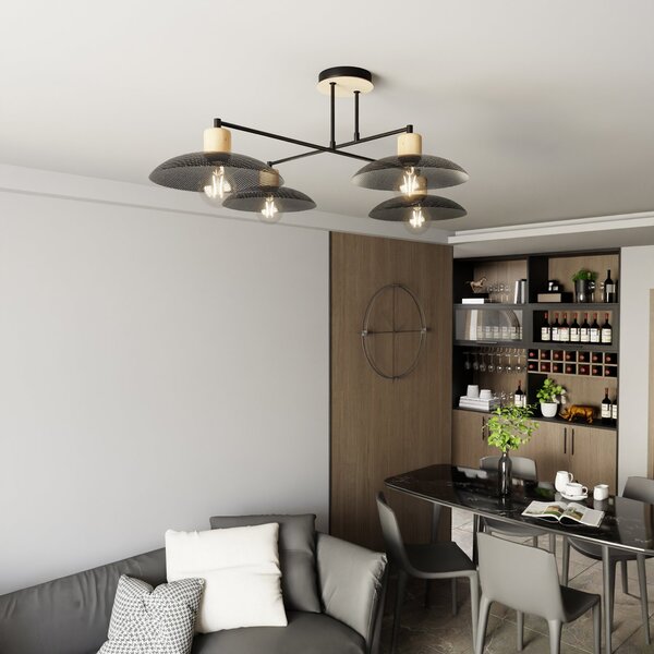 Lampadario Minimal Ramachandra Acciaio Nero 4 Luci E27