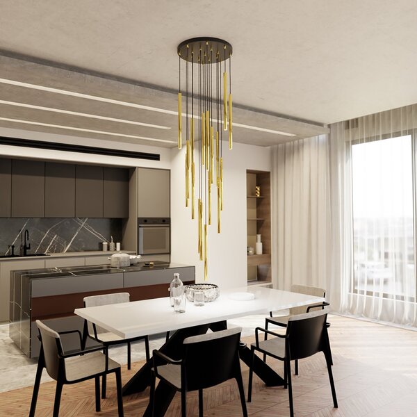 Lampadario Moderno Pavana Acciaio Nero 17 Luci G9