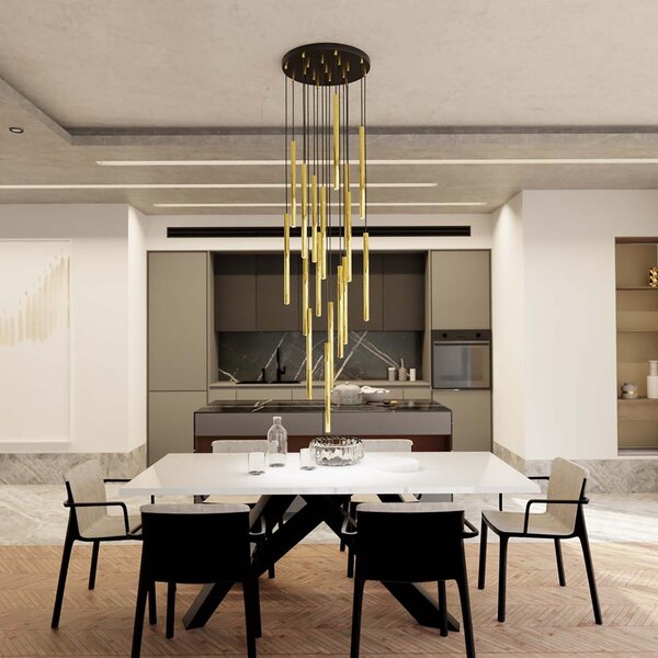 Lampadario Moderno Pavana Acciaio Nero 17 Luci G9
