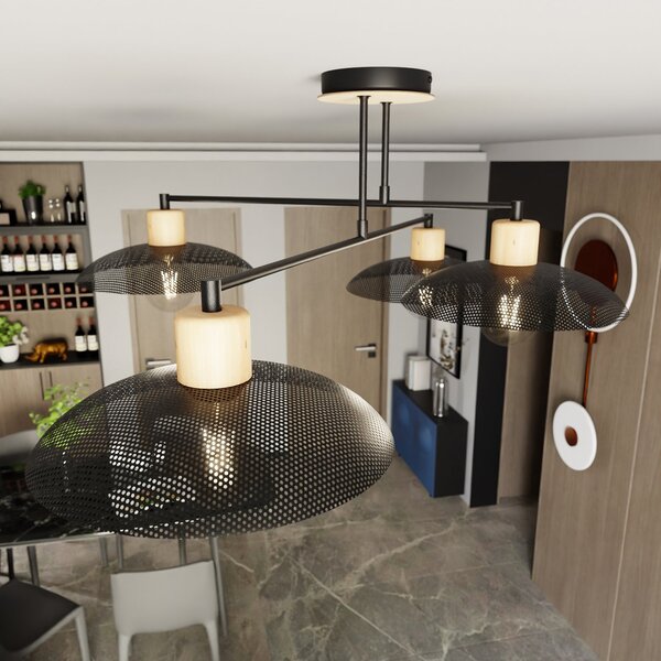 Lampadario Minimal Ramachandra Acciaio Nero 4 Luci E27