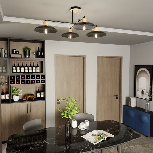 Lampadario Minimal Ramachandra Acciaio Nero 4 Luci E27