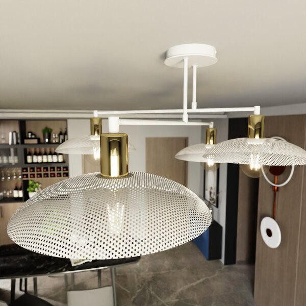 Lampadario Minimal Uma Acciaio Bianco 4 Luci E27